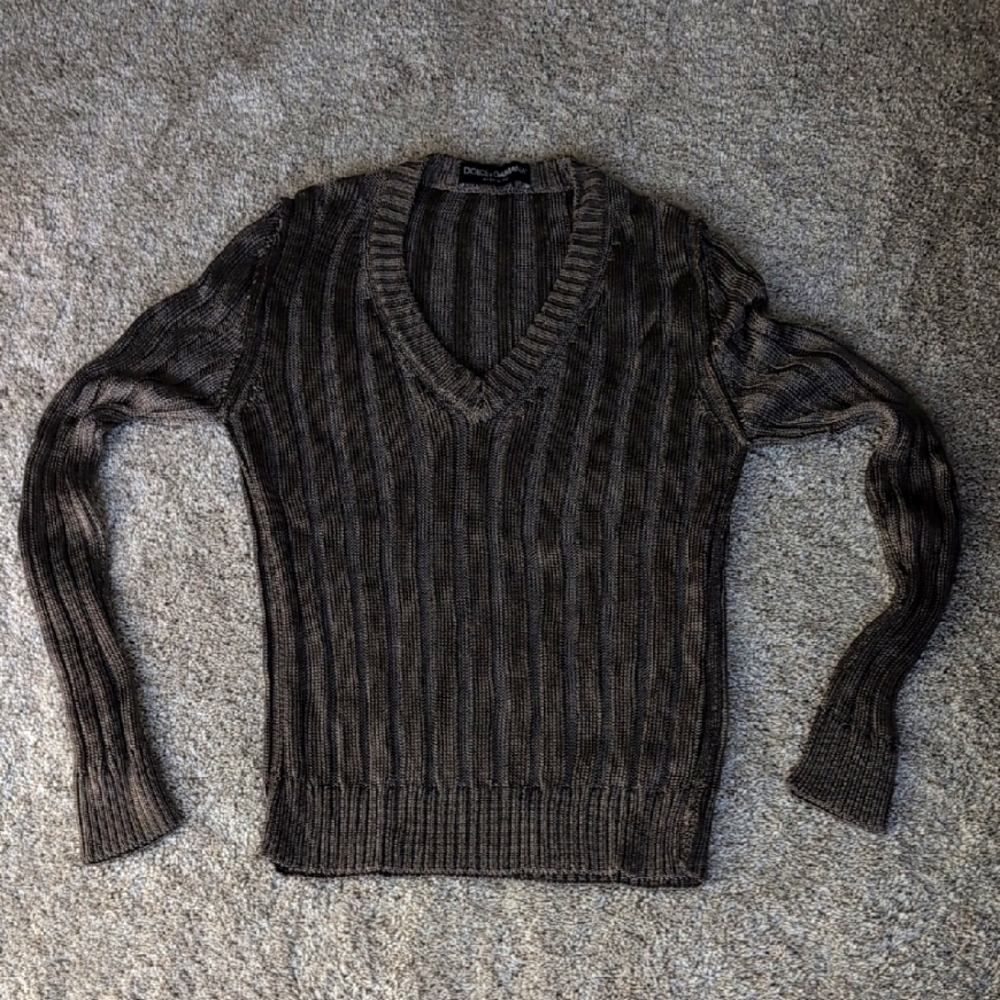 Dolce & Gabbana Graphite V-Neck Sweater